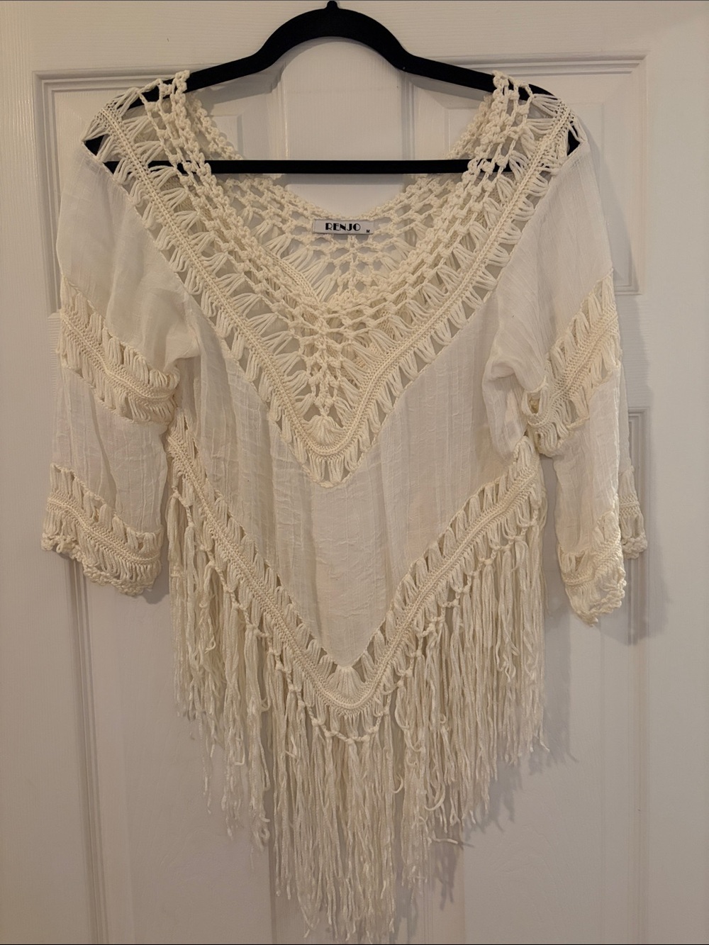 Cream Crochet Fringe Tunic Top